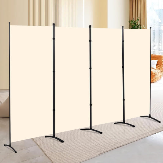 4 Panel Folding Privacy Screens, 6 FT Tall Wall Divider with Metal Frame, Freestanding Room Divider for Office Bedroom Study (4 Panel, Beige)