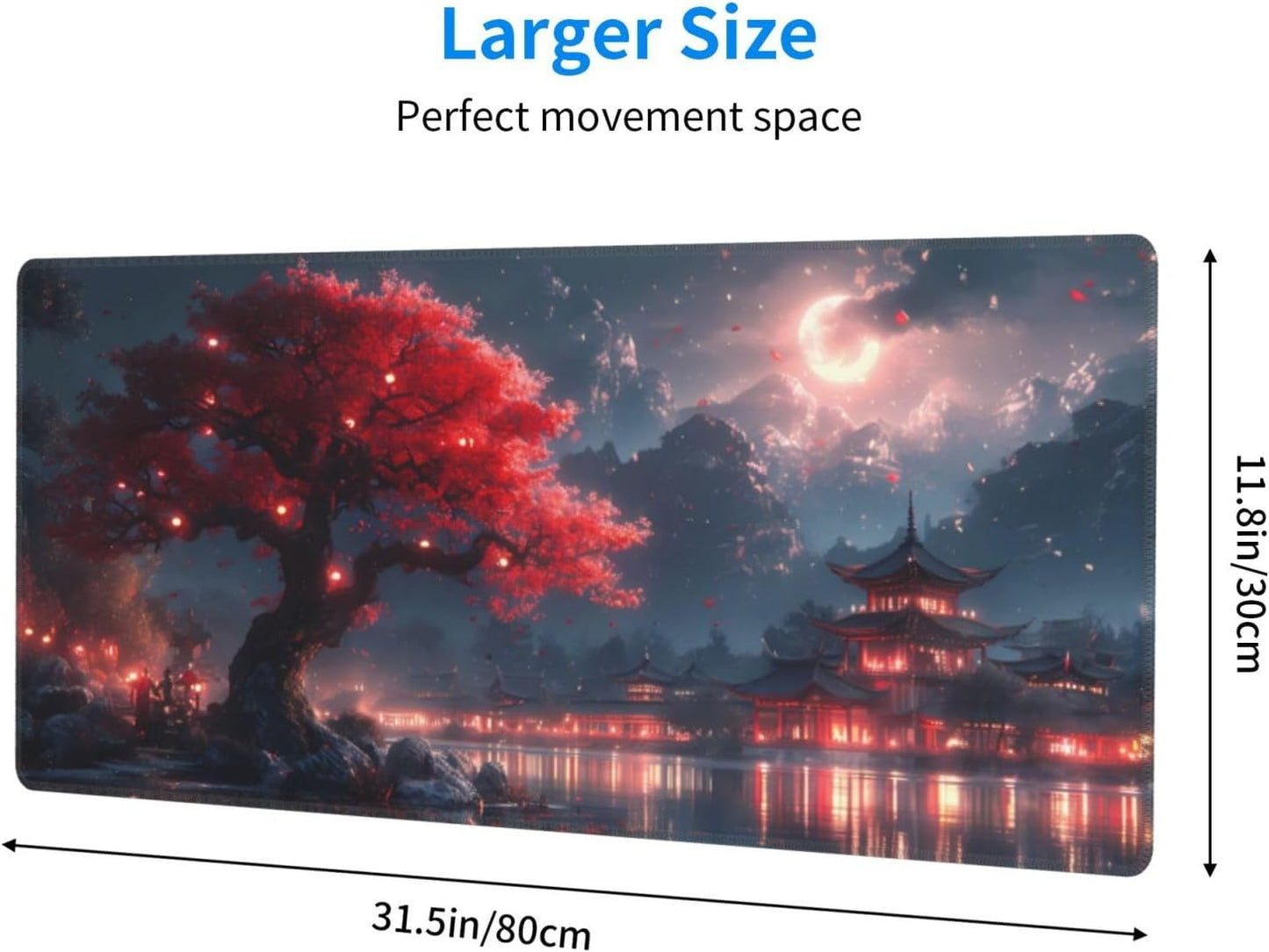 Gaming Mouse Pad Desk Pad,Extended Big Mouse Pad,31.5x11.8 Inch Long Computer Keyboard Mouse Mat Mousepad with 3mm Non-Slip Base and Stitched Edge for Gaming and Office… (Night Lake)