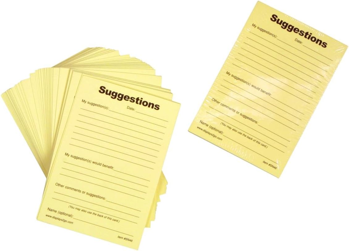 Displays2go SN46 Suggestion Form Pads, Set of 10, 4x6-Inch Sheets, 1000 Comment Forms Total