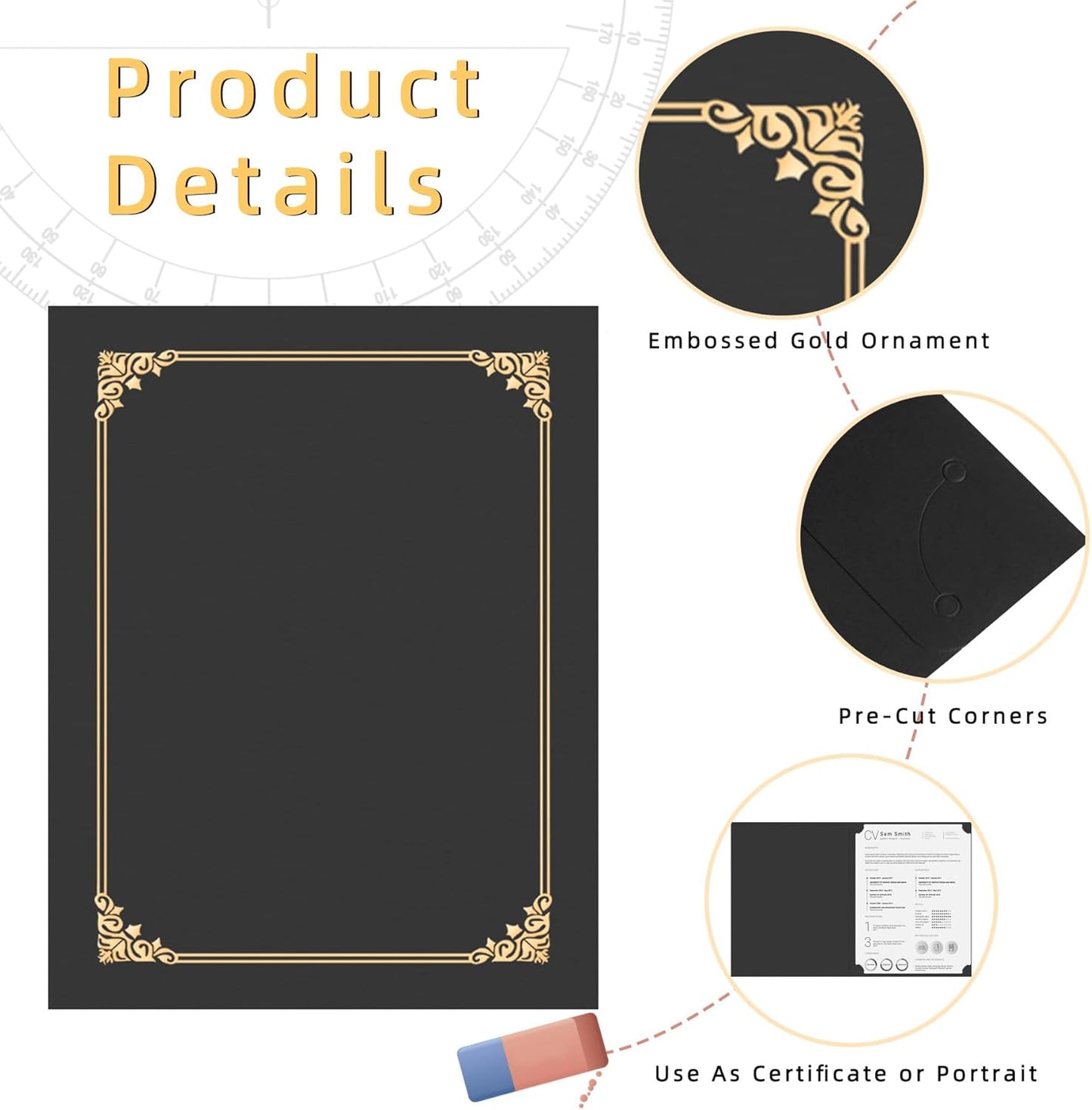 HAUTOCO 90 Pcs Certificate Holders, Black Diploma Folders Document Covers with Gold Foil Border for Letter Size 8.5x11 Cardstock, Award, Graduation