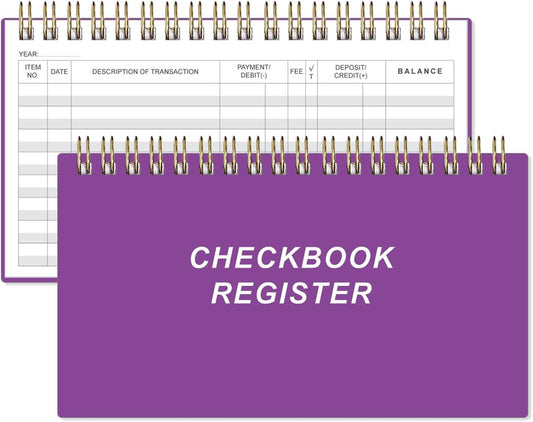 Check Registers for Personal Checkbook - A6 Blank Ledger Transaction Registers for Personal, Check Register Book for Checking and Saving Account, Deposit and Credit Card, 3,75" x 6.75", Purple