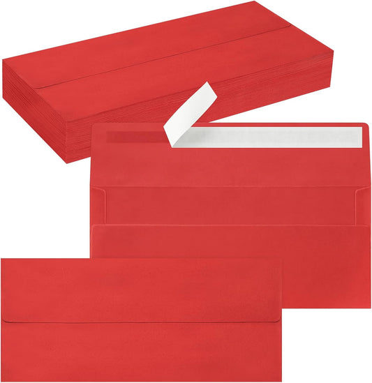 50 Pack #10 Business Envelopes, Self Seal Standard Christmas Red Envelopes for Secure Business & Legal Mailing, Office, Checks, Letter, Invoices, 4 1/8 x 9 1/2 Inches