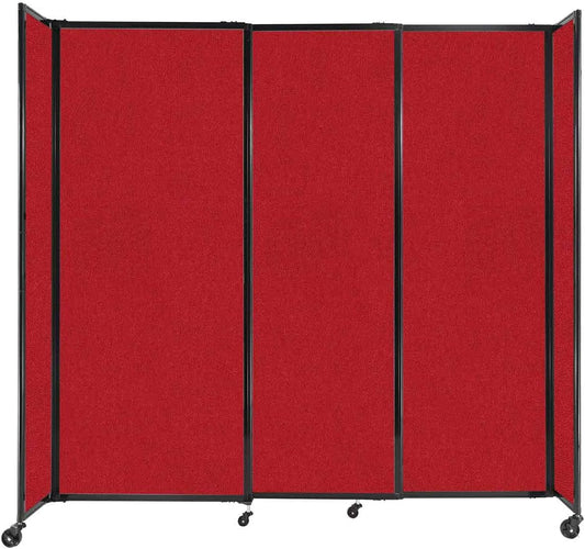 Versare Straightwall Sliding Portable Wall Partition | Freestanding Office Dividers | Locking Wheels | Temporary Room Separator | 7'2'' Wide x 6'10'' Tall Red Fabric Panels