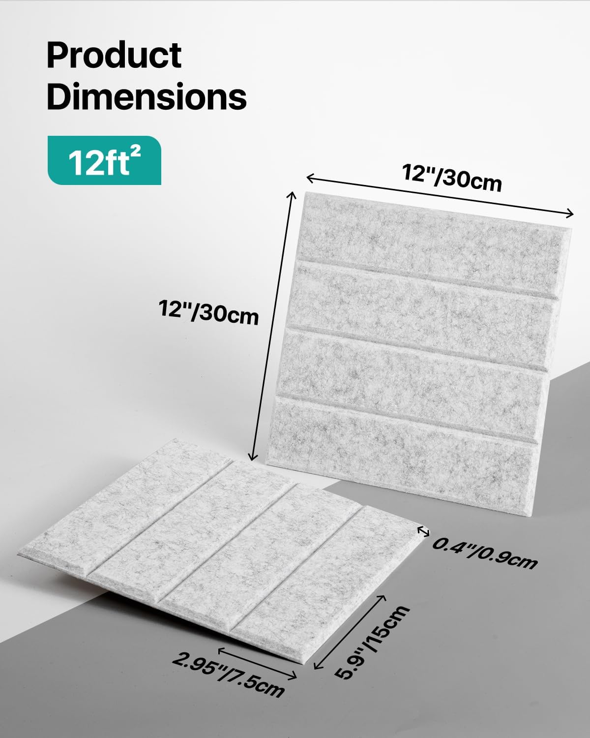 12 Pack Sound Proof Foam Panels for Walls, Self-Adhesive Acoustic Panels Sound Absorbing, 12" X 12" X 0.4" High Density Soundproof Wall Panels Tiles for Door, Ceiling, Home Office, Gray