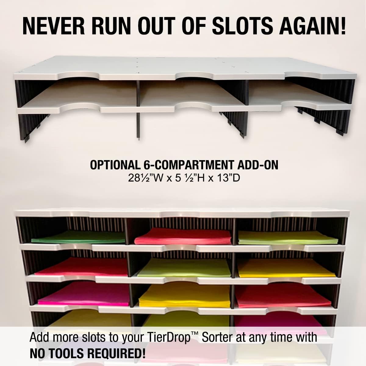 Ultimate Office TierDrop Desktop Organizer Document, Forms, Mail, and Classroom Sorter. 24 Letter Size Compartments with Optional Add-On Tiers for Easy Expansion - Gray w/Black