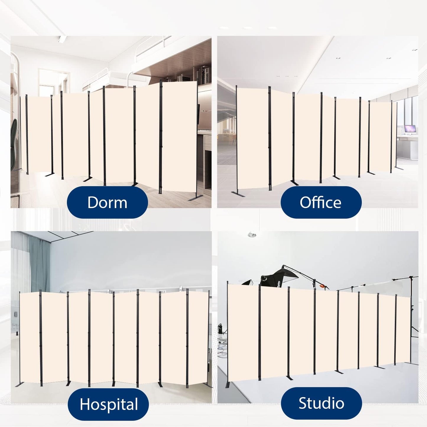 Room Divider and Folding Privacy Screens， Large 8 Panel Room Divider Wall Screen for Room Separtition, Partition Room Dividers Panel, Portable Fabric Wall Divider Room Separator for Office, School