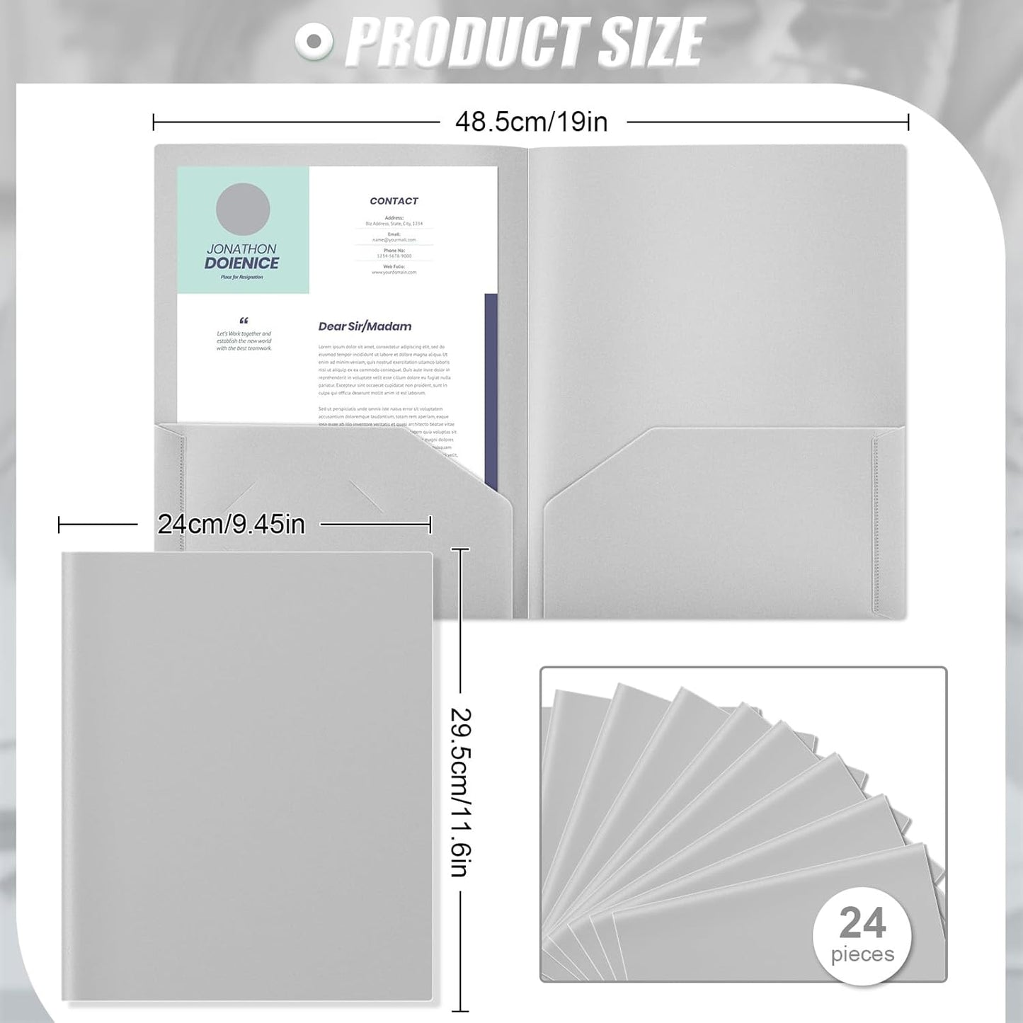 Gueevin 24 Pcs Plastic Folders with Pockets, Back to School Two Pocket Folder Fit Letter Size, Heavy Duty School Business Card Holder for Home Office, 11. 61 x 9. 45 Inches (Gray)