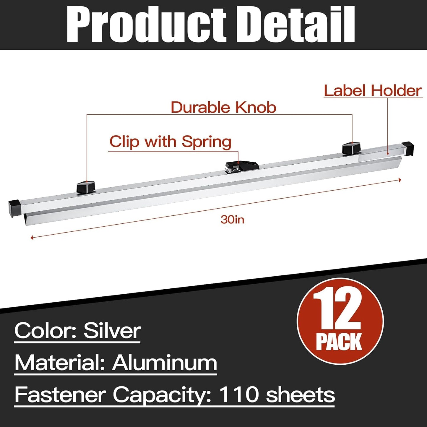 Estune Blueprint Hanging Clamps Binding Strips Storage for Construction Paper Poster Plans Drawings Arts (12, 30 Inches)