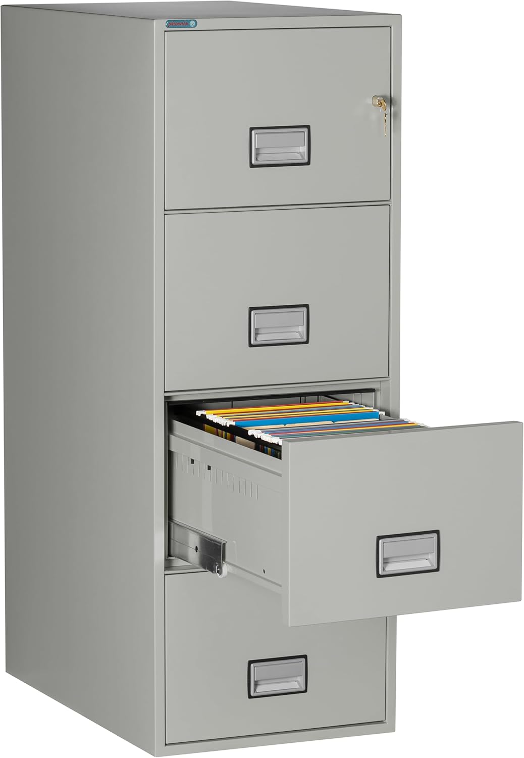 31 inch 4-Drawer Vertical Fireproof File Cabinet – Legal and Letter Size Filing – Key Lock – Water Resistant Seal – Fire and Impact Rated – Light Gray Finish – Model LGL4W31LG
