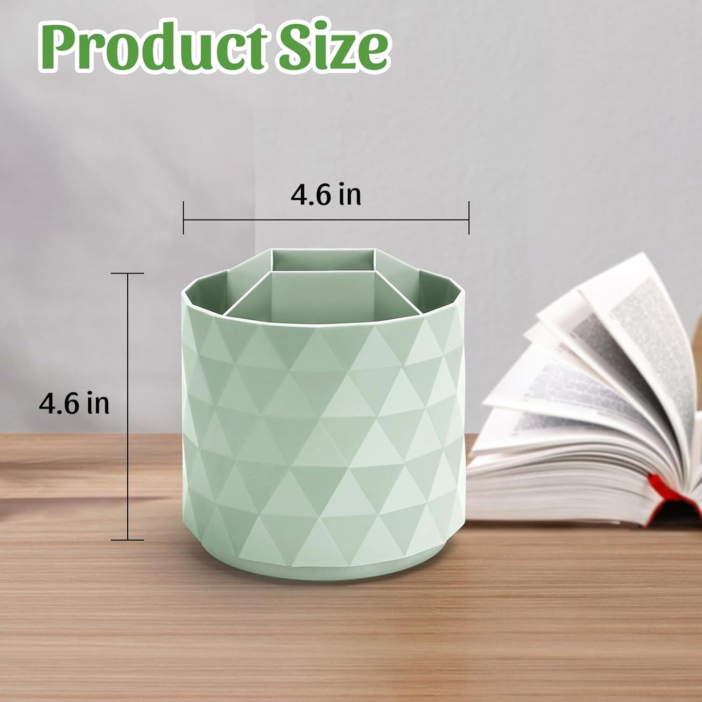 Desk Organizer,Sparkling Diamond-like Pen Holder for Desk 360°Rotating Office Accessories,Pencil Cup with 5 Compartments Storage Box Caddy for Office,School,Home,Art Supply(Green)