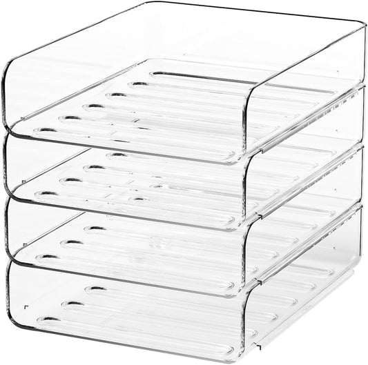 4-Tier Acrylic Paper Tray Organizer | Clear Stackable Desk Organizer for Documents, Letters, A4 Paper | Modern Office/Classroom/Home Organization