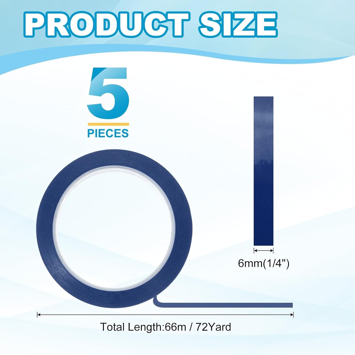 MECCANIXITY Whiteboard Tape 1/4" x 72 Yard Pinstripe Graphic Chart Line Grid Marking Tapes for Classroom Office Dry Erase Board Art, Blue, Pack of 5