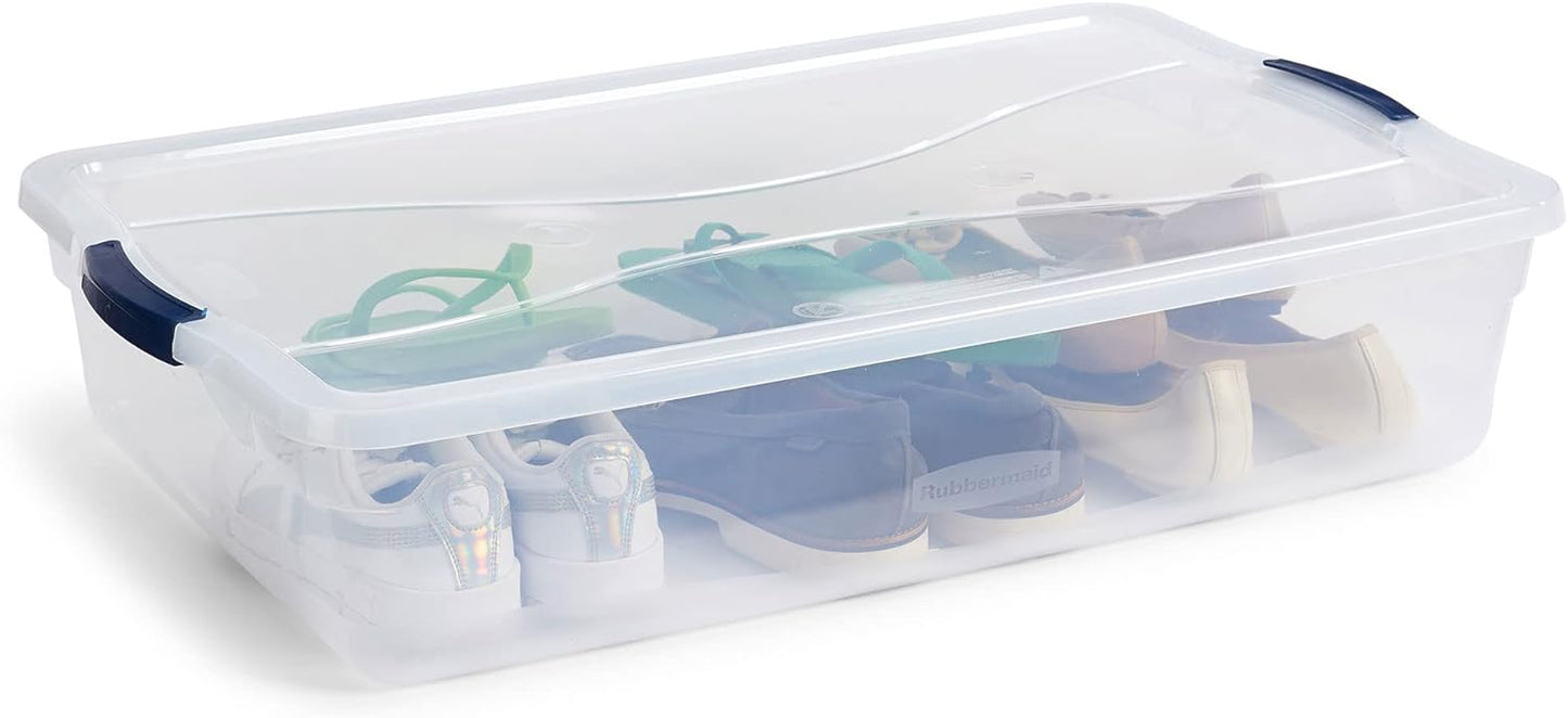 Rubbermaid Cleverstore 42 Quart Stackable Plastic Storage Bin with Lids for Garage, Closet, and Classroom, Clear, 4 Pack