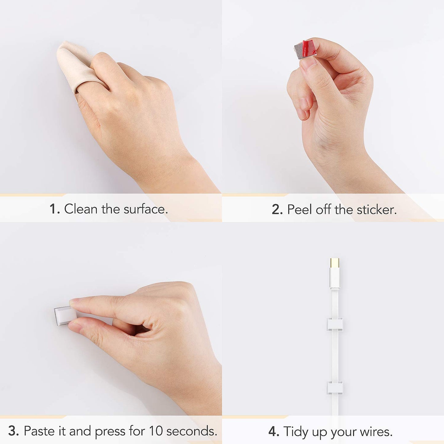 AGPTEK Ethernet Cable Clips, 60 PCS Adhesive Wire Clips, Flat Cord Clips Small Cable Holder Management for Home Wall Flat Ethernet Network Cord Organizer, Decoration Fairy Light Sticky Hooks, White