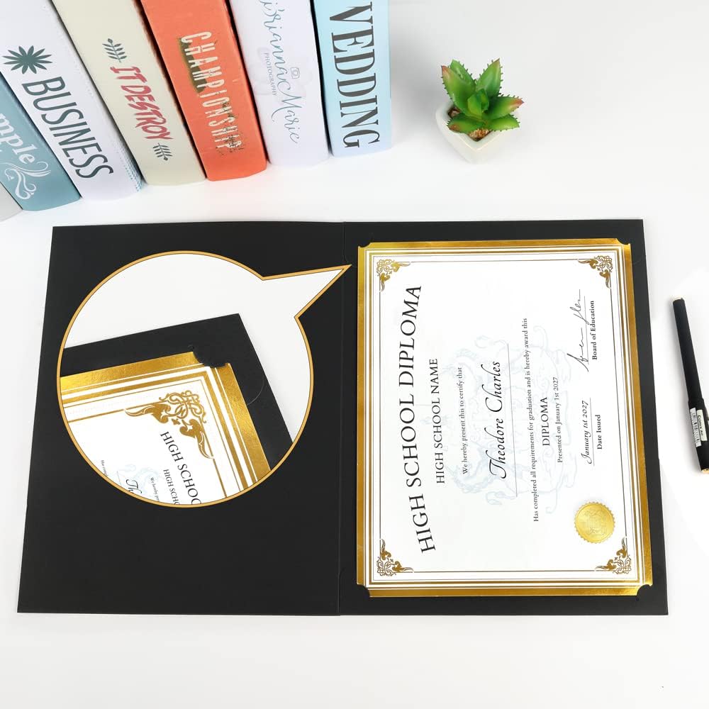 SUNEE Certificate Holders(Black, 60 Packs, New Pattern), Diploma Covers Gold Foil Border, for Letter Size 8.5x11 Certificates, Cardstock, Document Papers