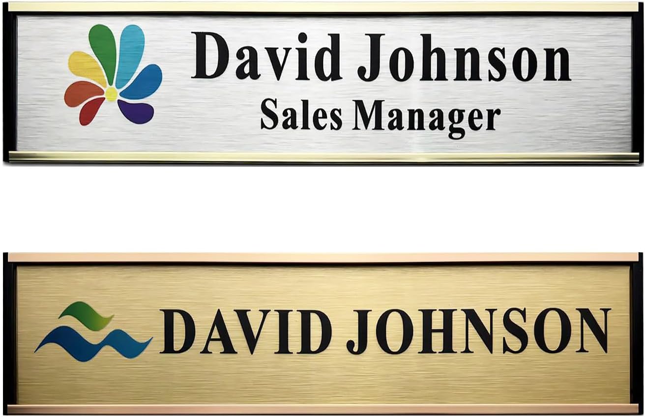 Personalized Name Plate for Door or Wall, 2 x 8 inch Custom Office Aluminum Door or Wall Name Plates with Logo Image or Texts, Office Appreciation Gifts for Coworkers Boss Teacher, Employee