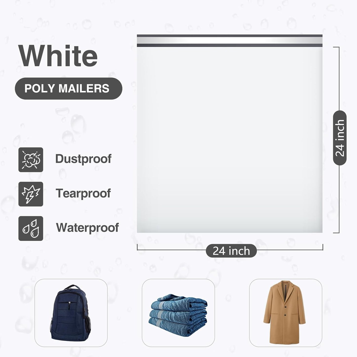 UCGOU Poly Mailers 24x24 Inch White 100 Pack Extra Large Shipping Bags Strong Thick Mailing Envelopes Self Seal Adhesive Waterproof and Tear Proof Boutique Postal for Clothing Quilt and More