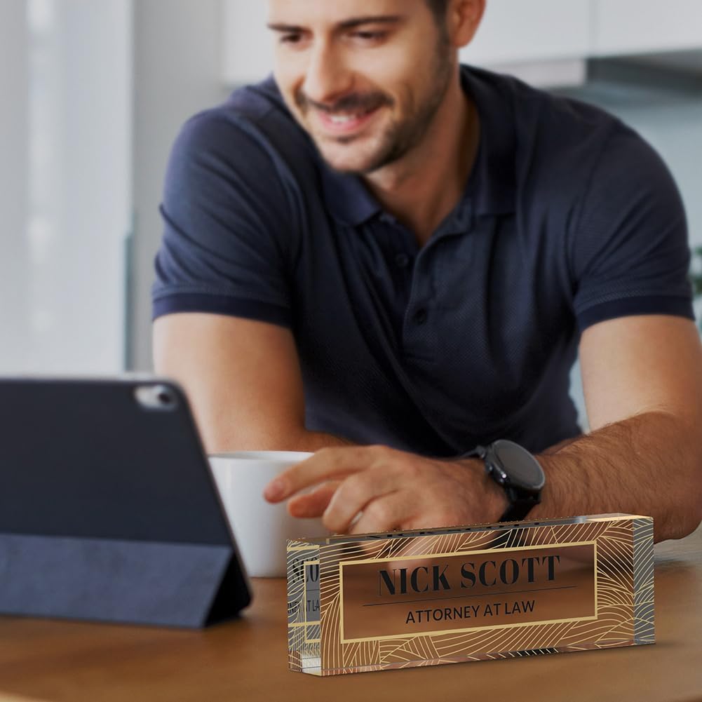 Office Desk Name Plate Personalized, Custom Name Plates for Desks on Acrylic Glass, Personalized Office Gift for Boss Coworkers