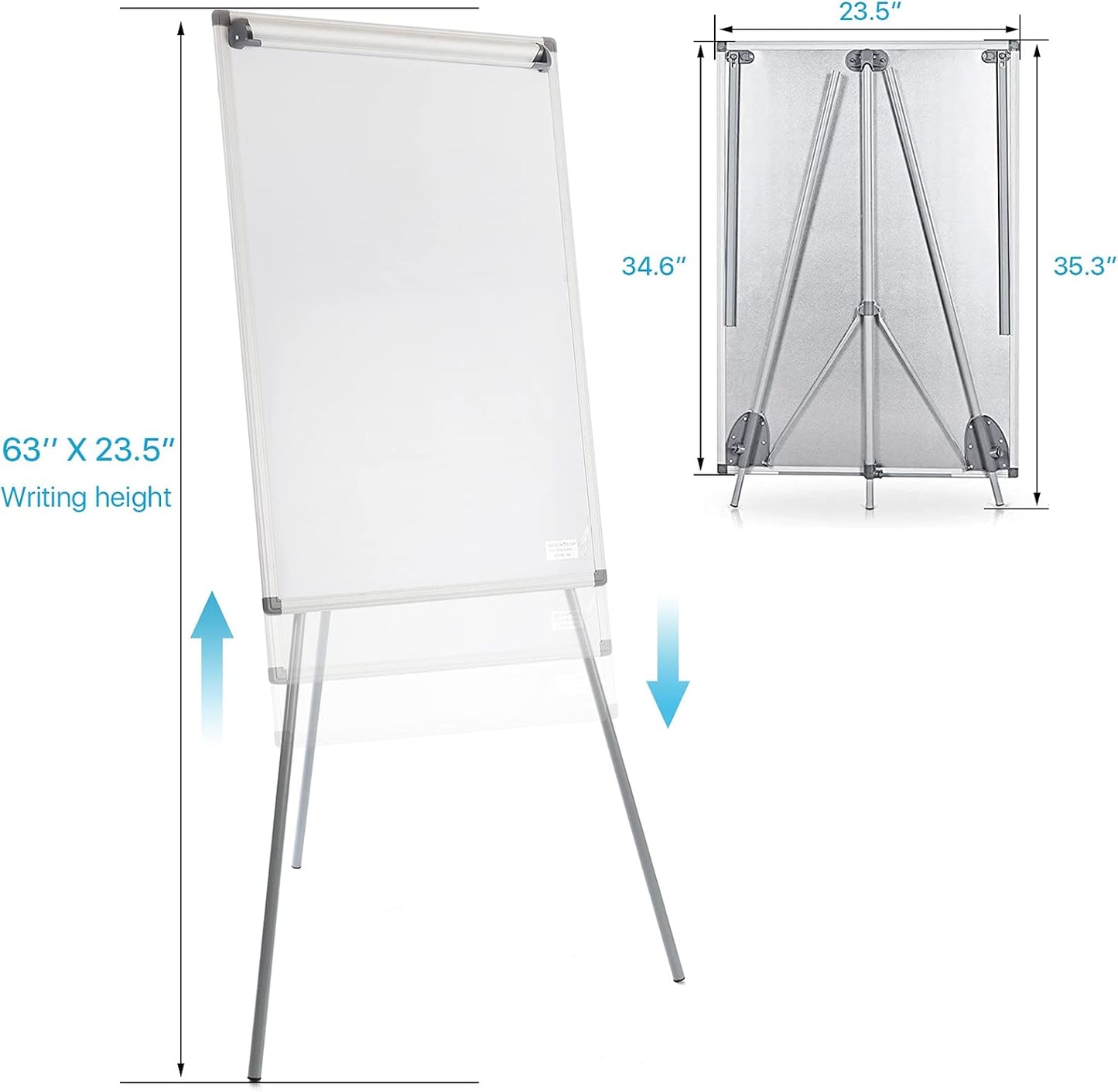 MAKELLO Flip Chart Easel, Magnetic Dry Erase Board with Stand for Office Classroom Home School, Extended Display Arms and Adjustable Height, 36x24 in