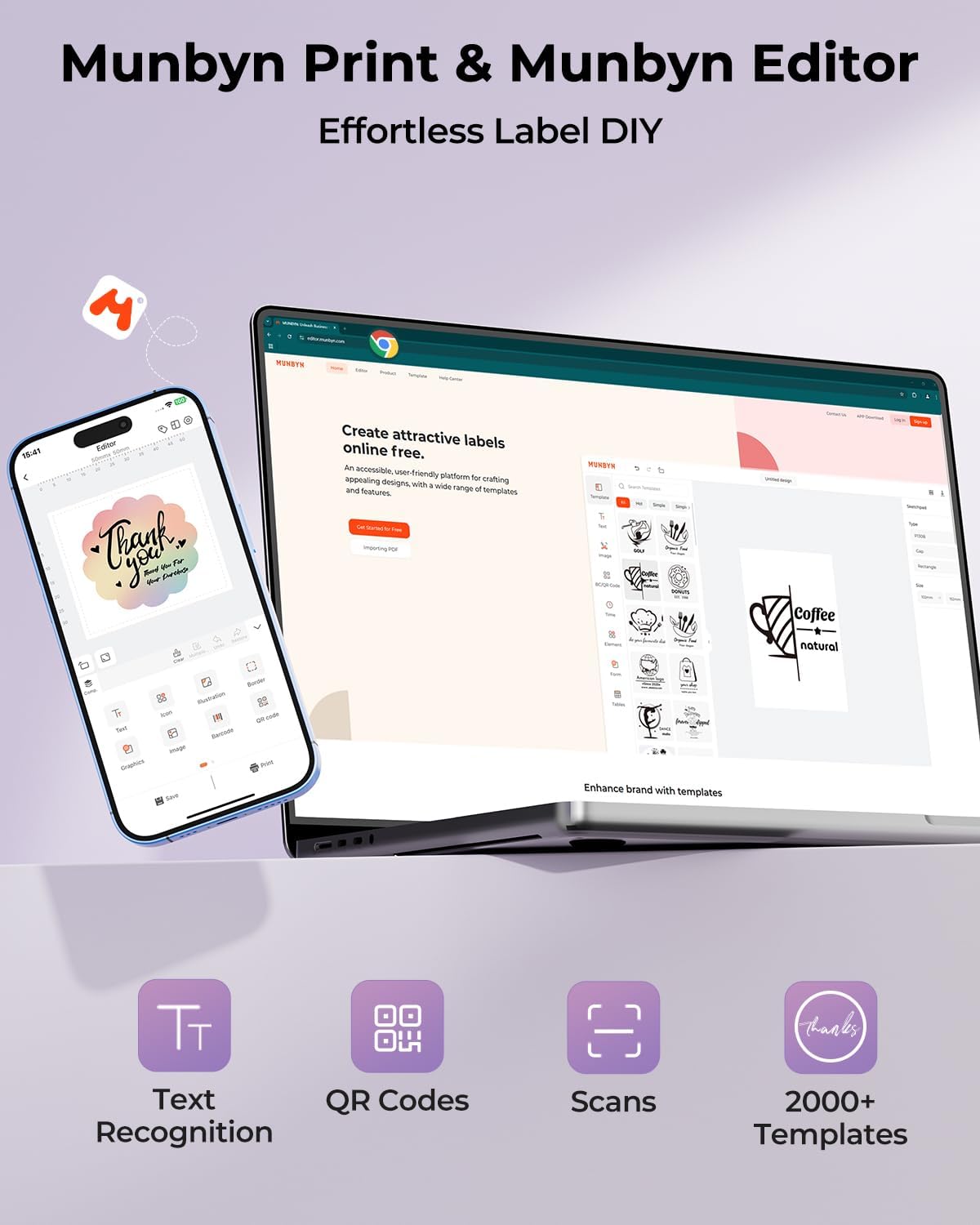 MUNBYN Bluetooth Thermal Label Printer, 130B Wireless 4x6 Shipping Label Printer for Shipping Packages Small Business Office or Home, Compatible with iPhone Android iPad Windows macOS Chrome Etsy eBay