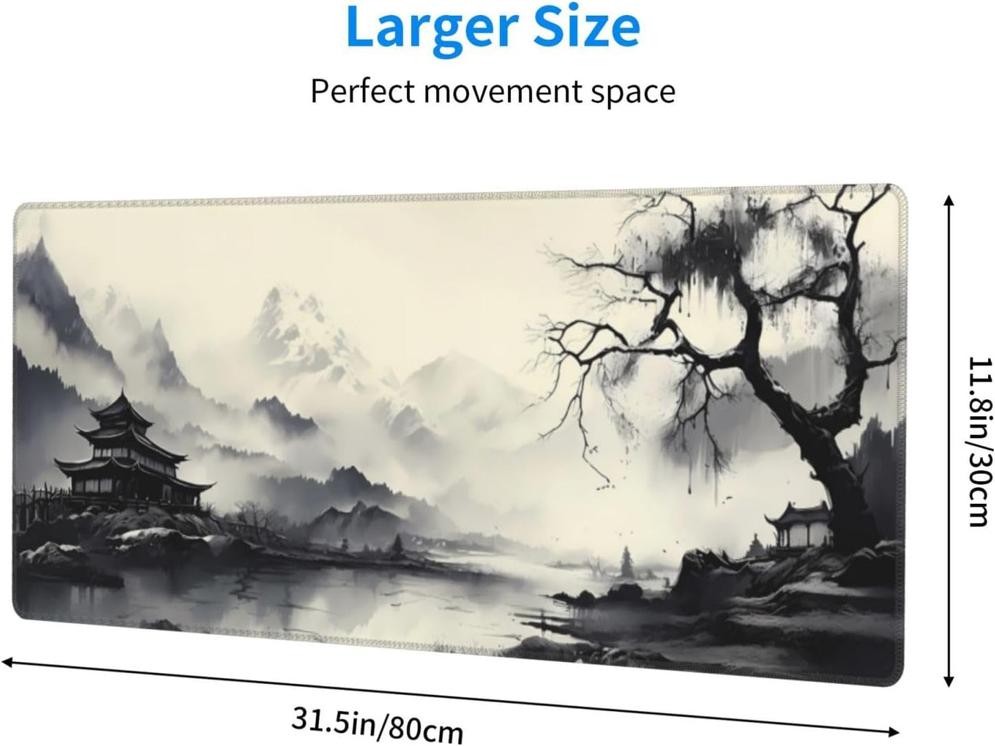 Gaming Mouse Pad Desk Pad,Extended Big Mouse Pad,31.5x11.8 Inch Long Computer Keyboard Mouse Mat Mousepad with 3mm Non-Slip Base and Stitched Edge for Gaming and Office… (wash painting2)