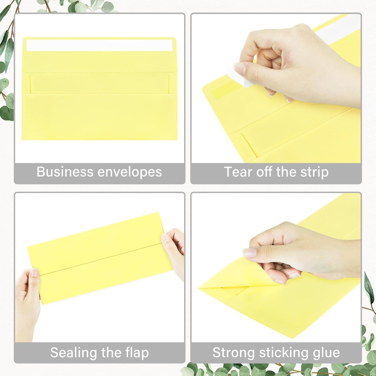 50 Pack #10 Business Envelopes, Self Seal Standard Light Yellow Envelopes for Secure Business & Legal Mailing, Office, Checks, Letter, Invoices, 4 1/8 x 9 1/2 Inches