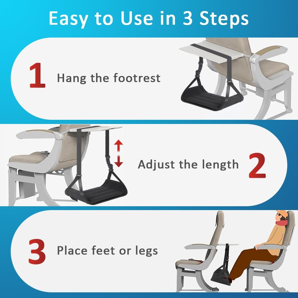 Foot Hammock for Plane Travel, Upgraded Wide Airplane Foot Hammock with Detachable Hardboard, Portable Footrest for Air Travel Essentials Long Flight, Adjustable Foot Rest Leg Hammock for Flying