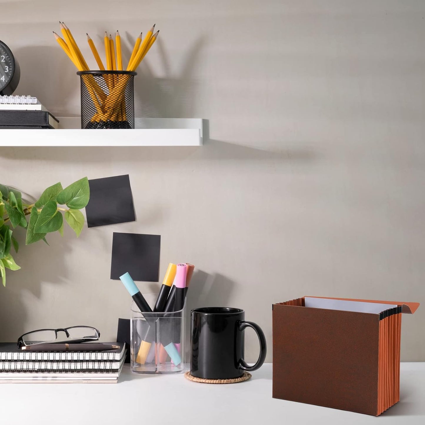 PerKoop 1 Pcs Expanding File Folder with Flap 7 Inch Expansion Expanding File Wallet with Elastic Cord Closure Letter Size Heavy Duty Document Organizer, 10 Slots, Brown