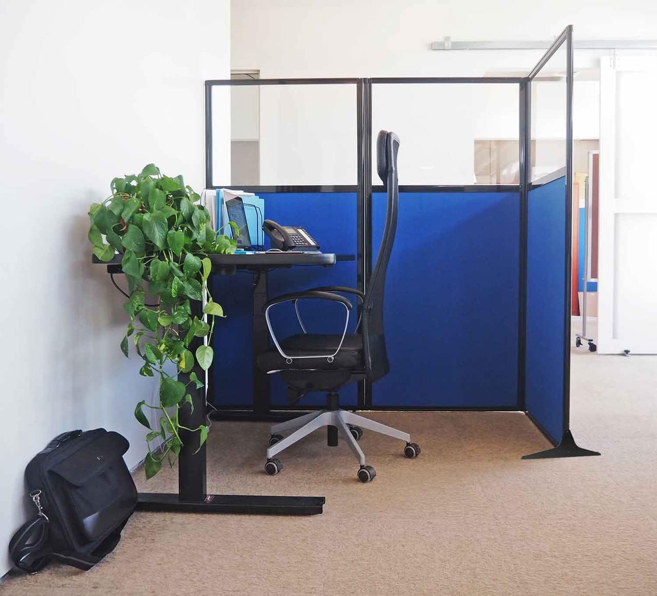 Versare Office Workstation Screen | Portable Wall Divider | Modern Cubicle | Freestanding Privacy Screen | Flexible Work Space | 1 Panel | 33" Wide x 70" Tall Beige SoundSorb Panels with Window