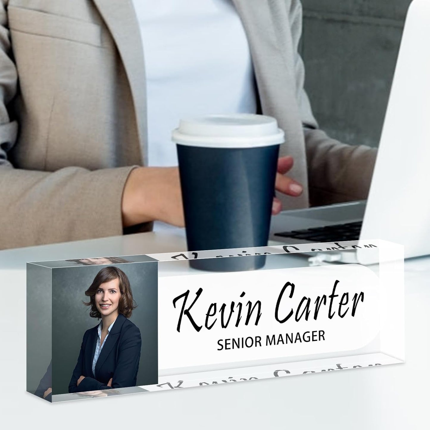 Name Plate for Desk Personalized, Acrylic Desk Decorations, Employee Appreciation Gifts, Custom Office Gifts for Coworkers, Boss, Teacher, Nurse (Photo Style)