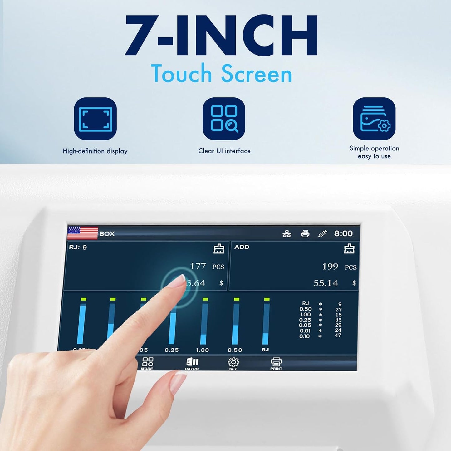 NUCOUN C600 Coin Counter Bank Grade, Heavy Duty 7-Pocket USD Coin Sorter,7-inch Touch Screen,High Speed 610 Coins/min, Printer Enable, Two-Year After Service