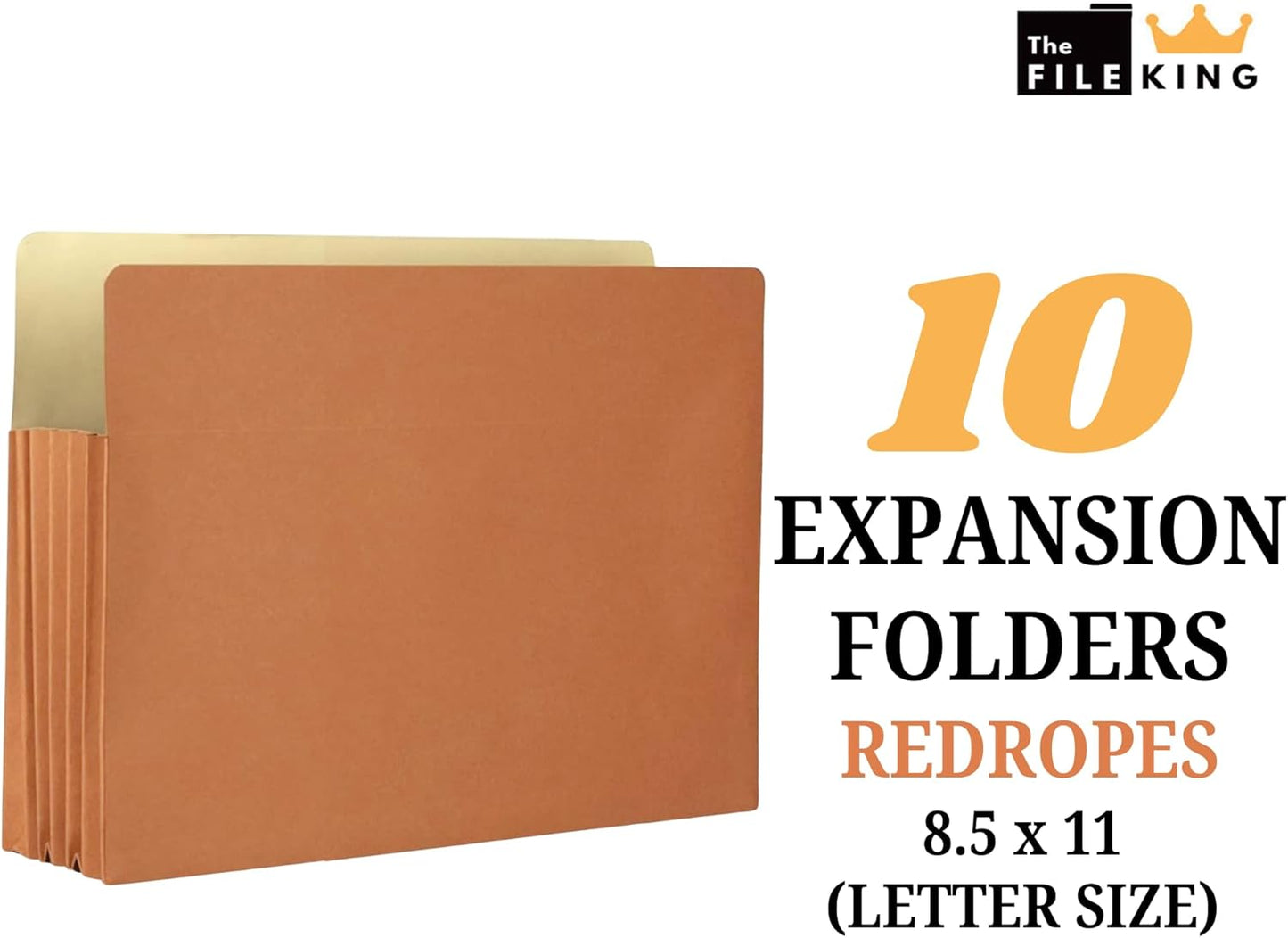The File King Expanding Accordion File Folder | Letter Size | Box of 10 Redropes | 3.5” Expansion | Store and Organize Papers | Keep Records in One Place | Save Time Searching