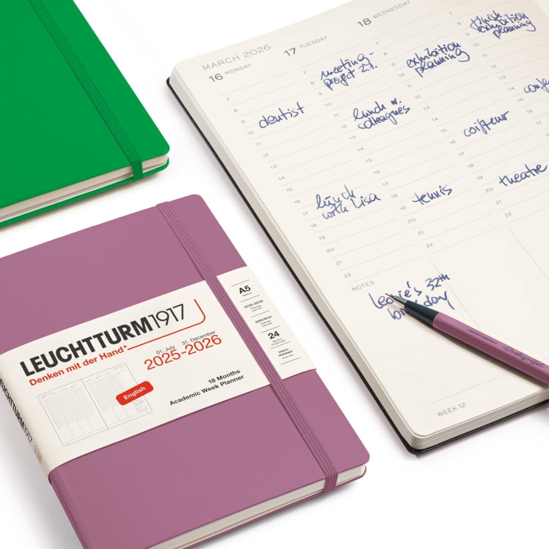 LEUCHTTURM1917 - Academic Week Planner Hardcover Master (A4+), 18-month, Jul. 2025 - Dec. 2026, English, Black