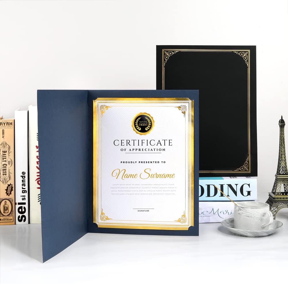 SUNEE Certificate Holders(Blue, 60 Packs, New Pattern), Diploma Covers Gold Foil Border, for Letter Size 8.5x11 Certificates, Cardstock, Document Papers