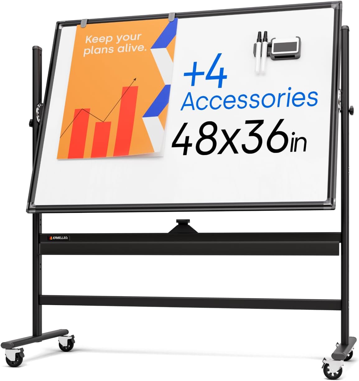 Rolling Dry Erase Board 48 x 36 - Large Portable Magnetic Whiteboard with Stand - Double Sided Easel Style Whiteboard with Wheels - Mobile Standing White Board for Office, Classroom & Home