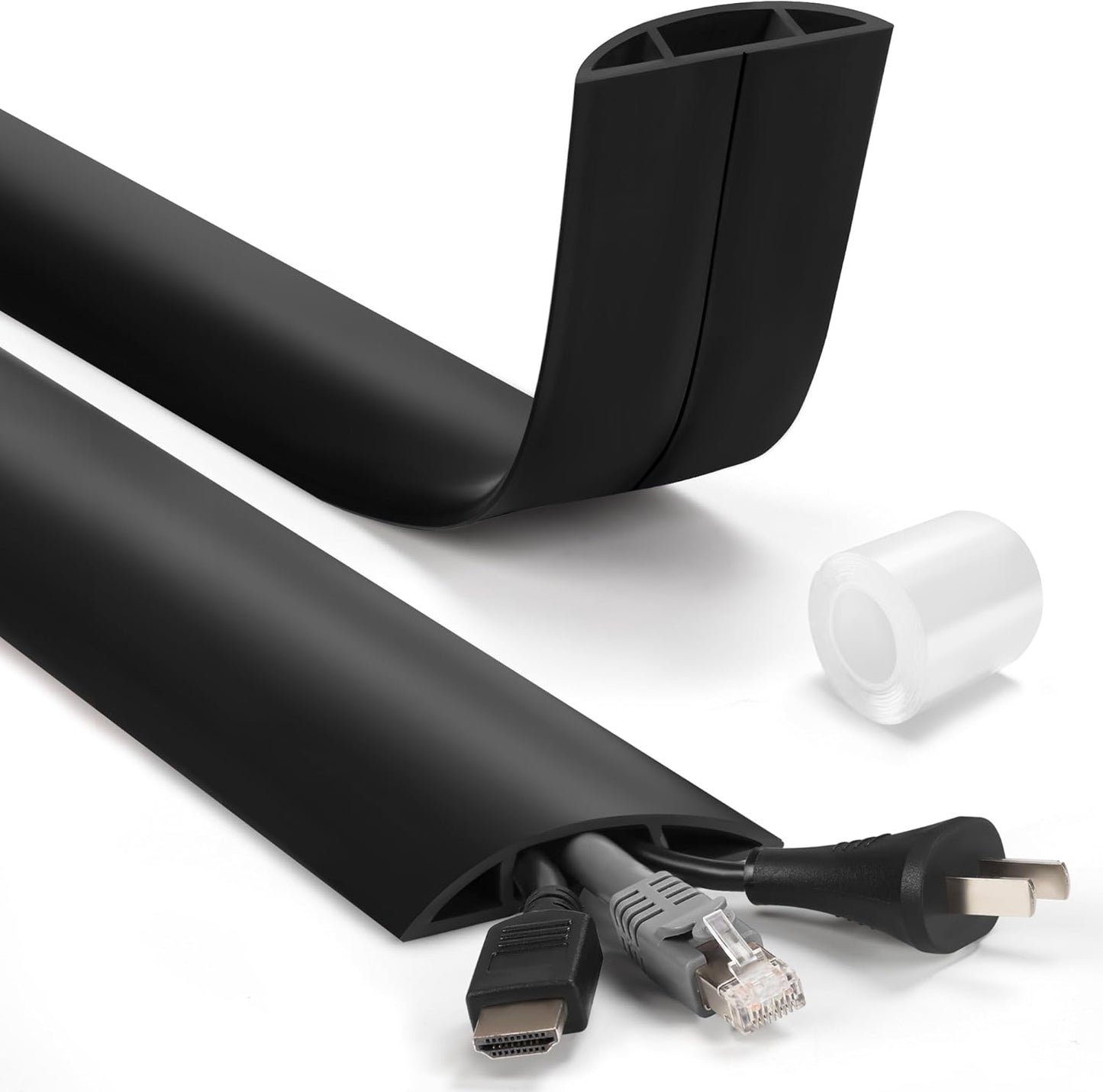 6ft Heavy Duty Cord Hider for Floor, Black Cable Management Cover, Hide Electrical Wires, Protector With 0.78" W x 0.32" H Cable Cavity