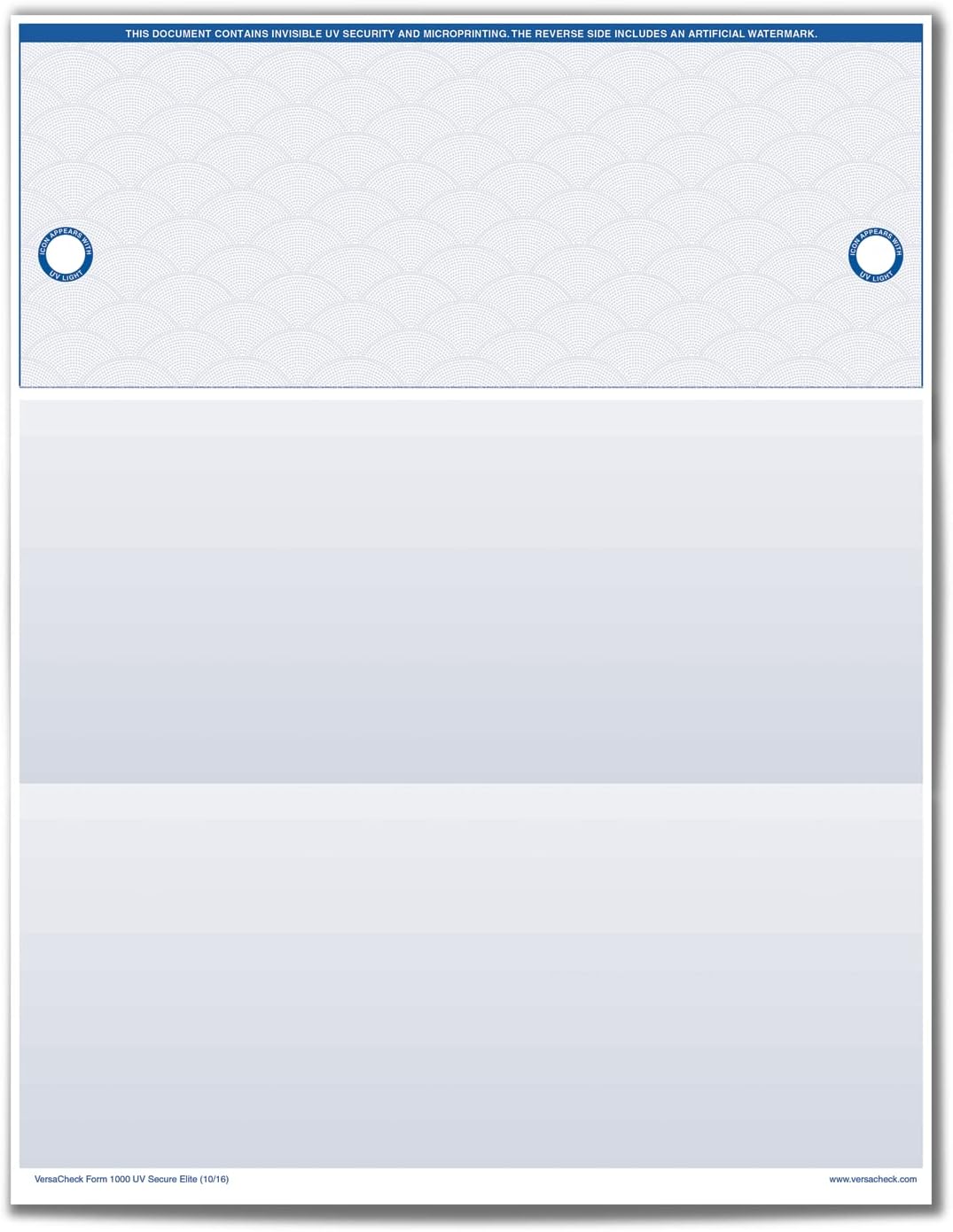 VersaCheck ValueChex - 250 Blank Business Voucher Checks - Blue Elite UV Secure - 250 Sheets Form #1000 - Check on Top