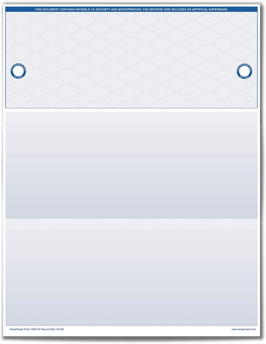 VersaCheck ValueChex - 250 Blank Business Voucher Checks - Blue Elite UV Secure - 250 Sheets Form #1000 - Check on Top