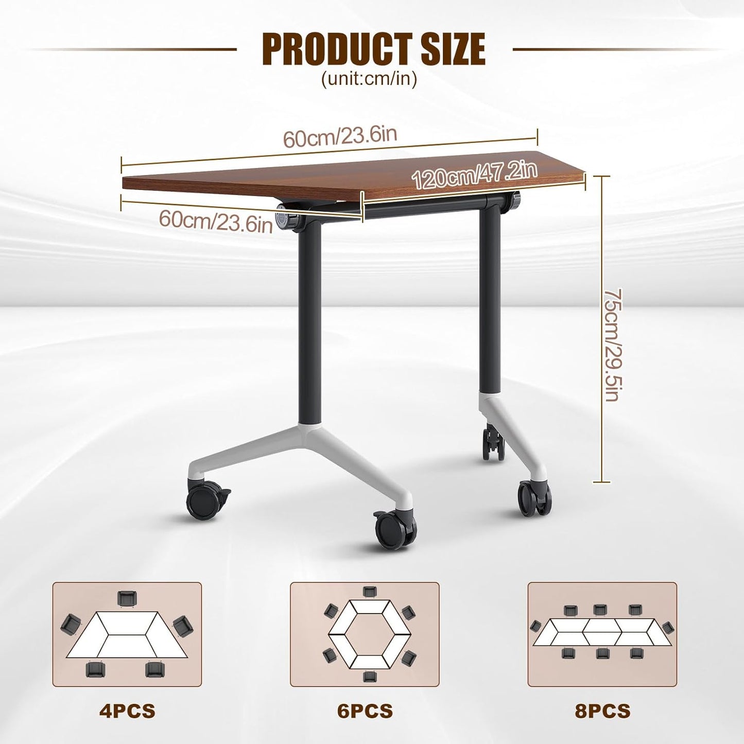 Conference Table, Folding Conference Desk Modern White, Seminar Table with Wheels, 2-10 People for Office, Meeting Break Room (2, 1915TXH, 47IN)