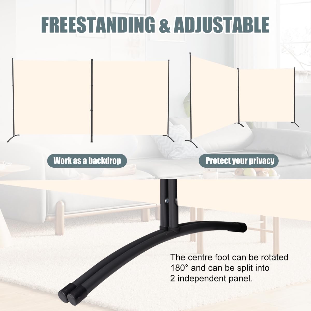 Room Divider 6FT Folding Privacy Screens, Partition Room Dividers w/Freestanding Design, Portable Wall Divider for Room Separtation, Fabric Screen Panel for Home Office Dorm (Beige, 2 Panel)