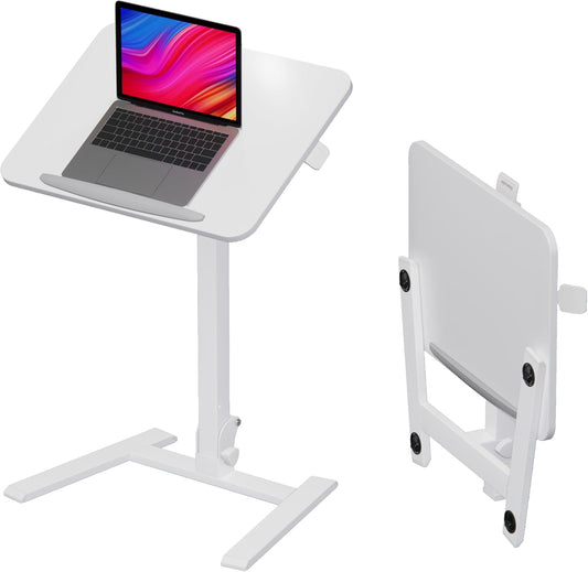 Mobile Folding Desk 25 Inch - No Assembly Sit-Stand Desk,Height Adjustable Rolling Laptop Desk, Space-Saving Portable Desk with Wheels for Home Office Craft & Study, White