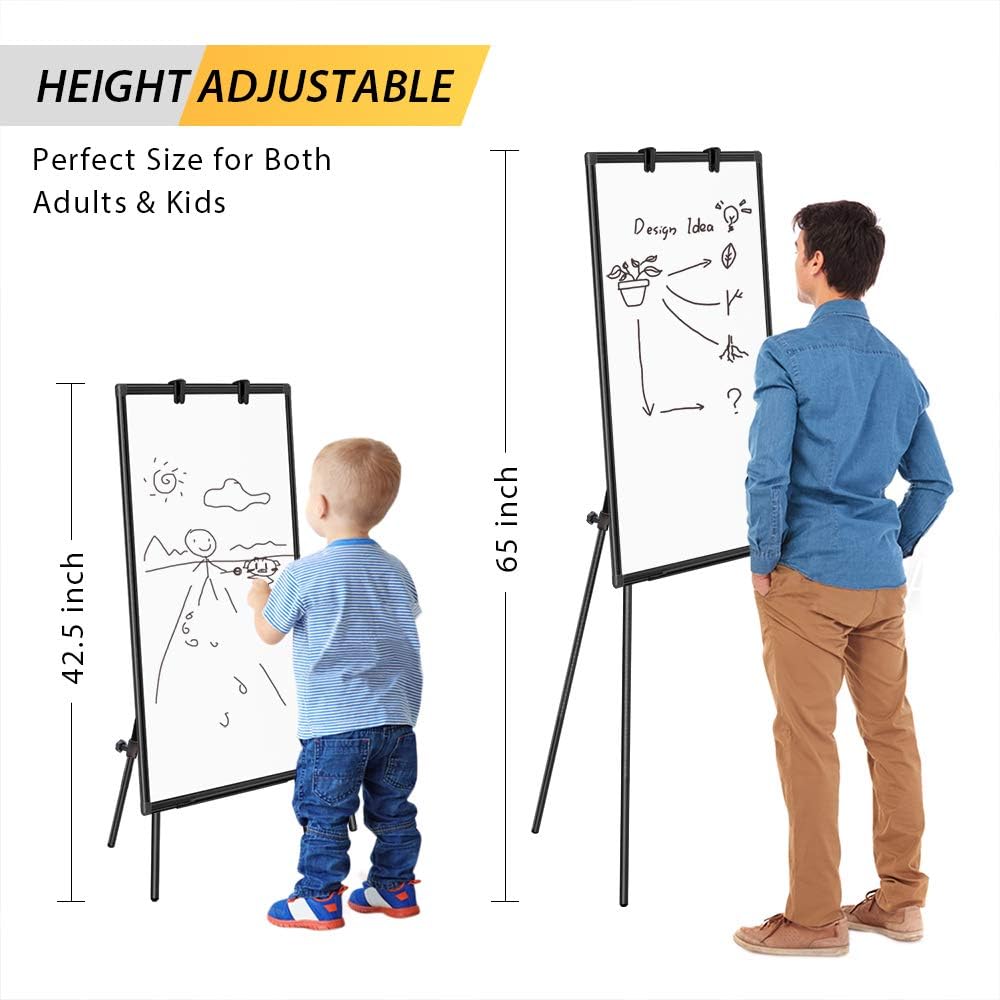 Easel Whiteboard - Black Magnetic Portable Dry Erase 40 x 28 Tripod Height Adjustable, Flipchart Easel Stand White Board for Office