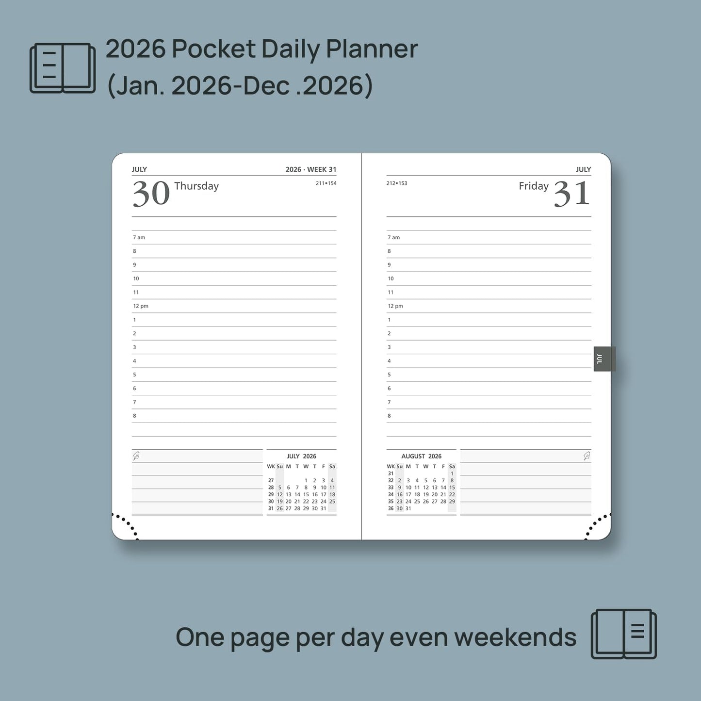 POPRUN 2026 Daily Planner One Page Per Day A6 Size Calendar (4.25" x 6.25") - 12 Months Hourly Appointment Book with Hardcover, Monthly Tabs, Inner Pocket, Pen Holder - Violet