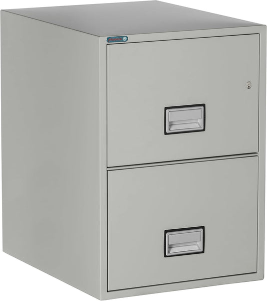 25 inch 2-Drawer Vertical Fireproof File Cabinet – Legal and Letter Size Filing – Key Lock – Water Resistant Seal – Fire and Impact Rated – Light Gray Finish – Model LGL2W25LG