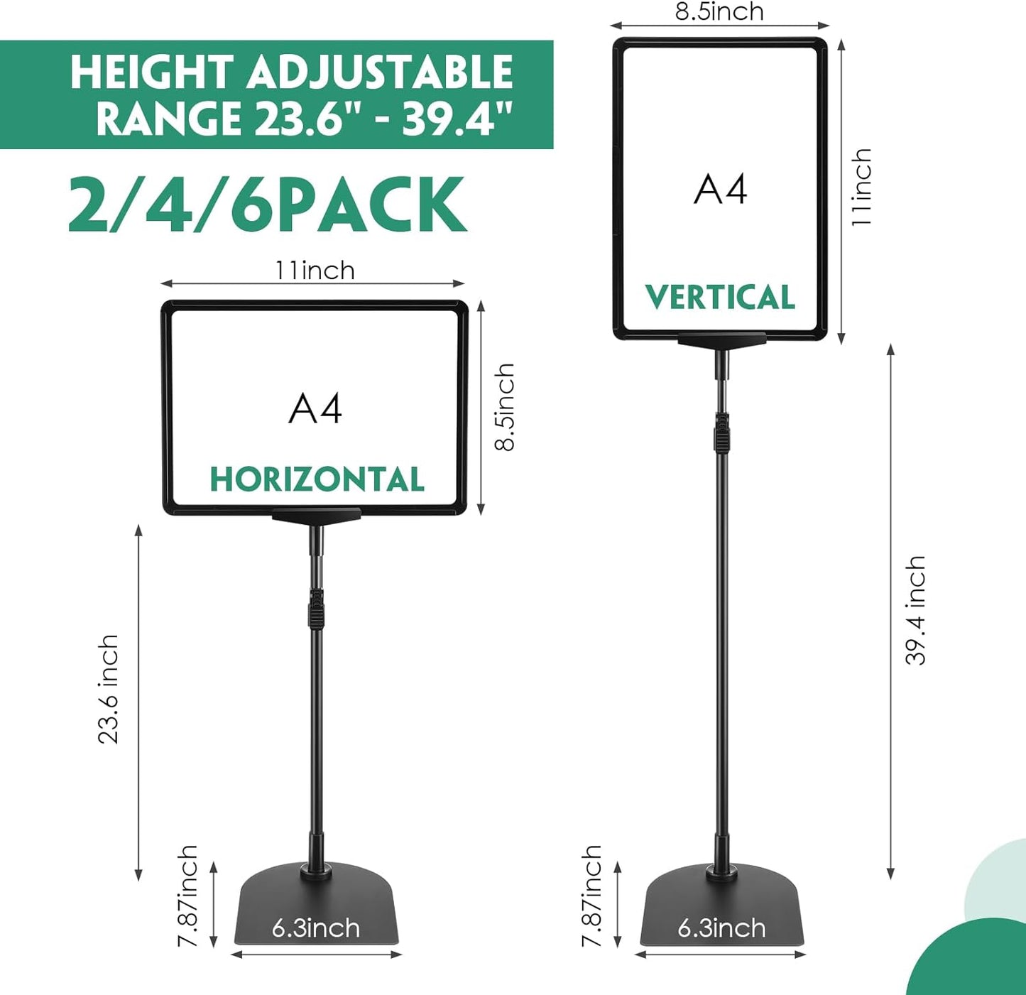 Jutom 4 Pack Adjustable Pedestal Stand Holder 8.5 x 11 Inch Heavy Duty Aluminum Sign Holder Vertical and Horizontal Sign Poster Stands Floor Standing Display for Advertisement Menu Display
