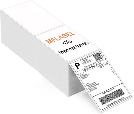MFLABEL 6 Stacks Fanfold 4" x 6" Direct Thermal Labels White Perforated Shipping Label(2,000 Labels per Stack) (6 Stacks)