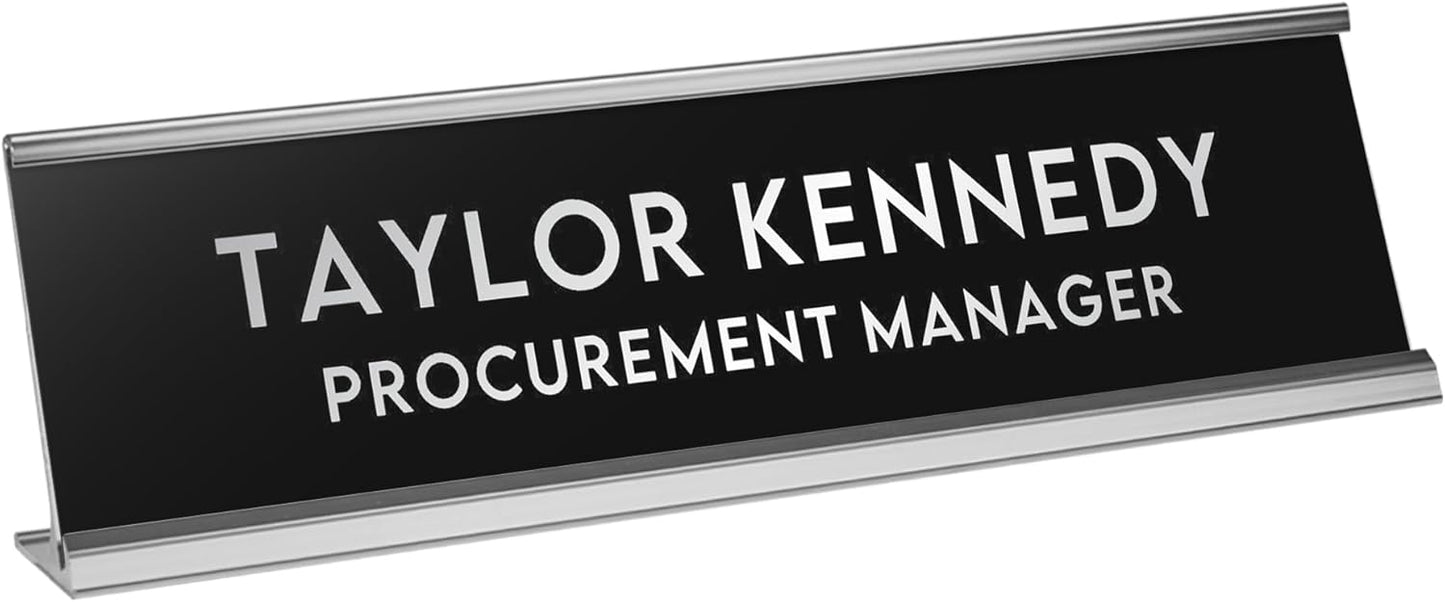 Custom Engraved Desk Plate | Personalized with your Name and Title | Perfect Decor for Office, Business, or Home | Multiple Font and Color Options | 2x8" or 2x10" (Black w/Silver Letters, 2x8")