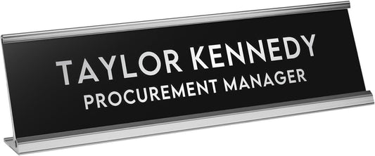Custom Engraved Desk Plate | Personalized with your Name and Title | Perfect Decor for Office, Business, or Home | Multiple Font and Color Options | 2x8" or 2x10" (Black w/Silver Letters, 2x8")