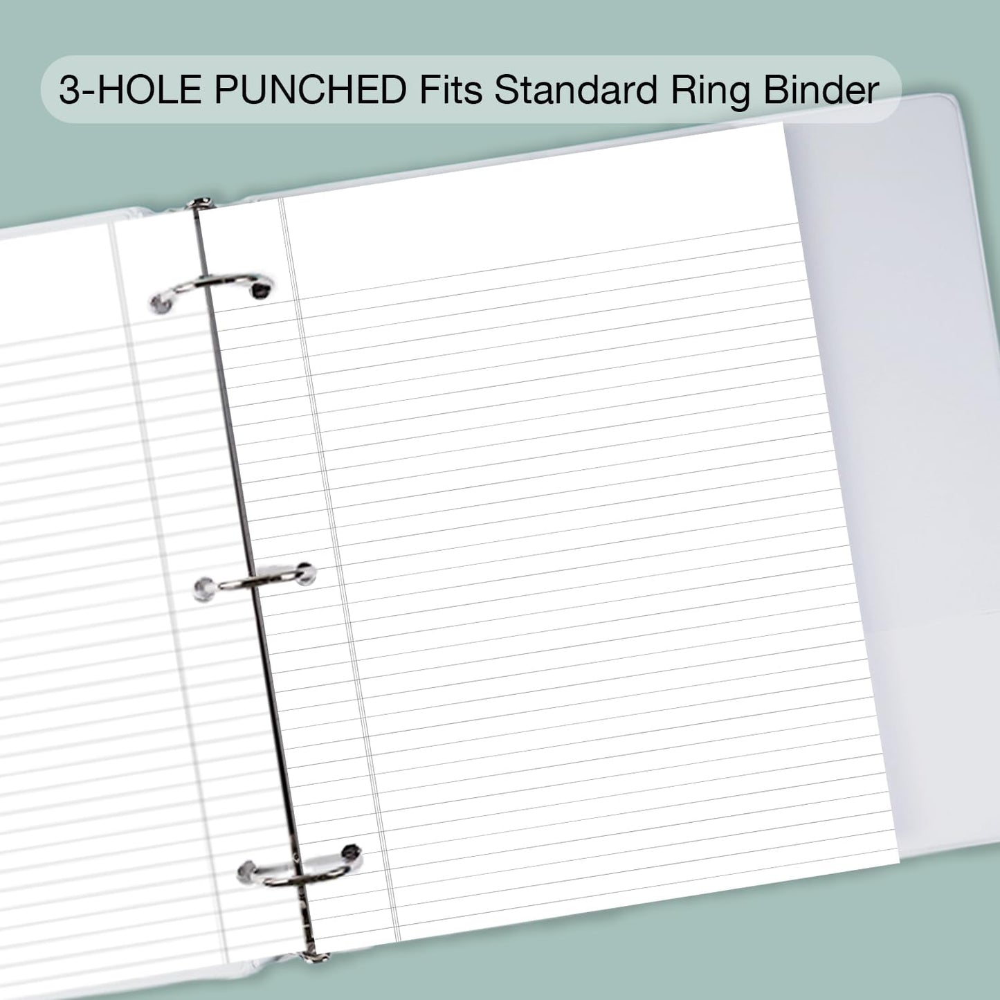 POPRUN Loose Leaf Paper, 8.5" x11" College Ruled, 100GSM / AA Grade Bulk Lined Filler Sheets, 3 Hole Punched for Binder Notebook, Office School Supplies, 3 Pack (300 Sheets)