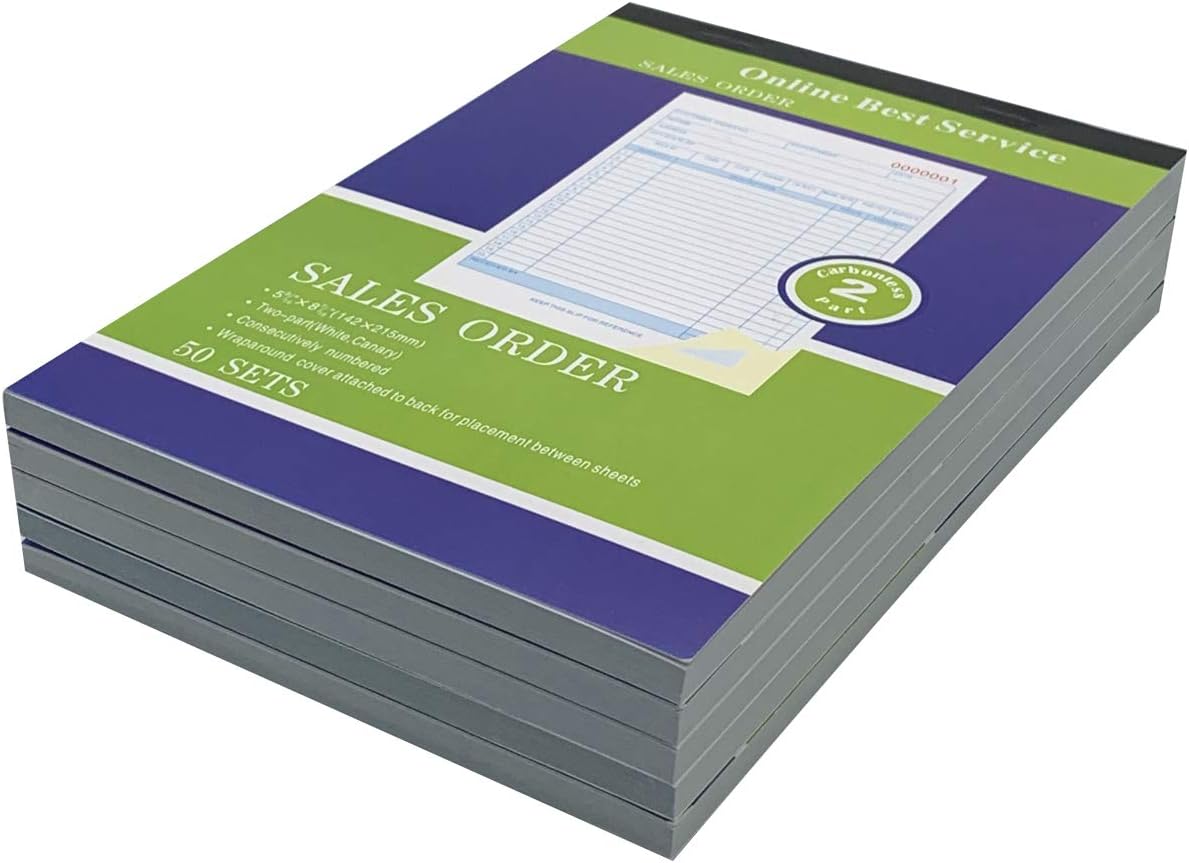 5 Pack Large Sales Order Book Receipt Invoice Duplicate Carbonless 50 Sets 5.9/16" X 8"7/16